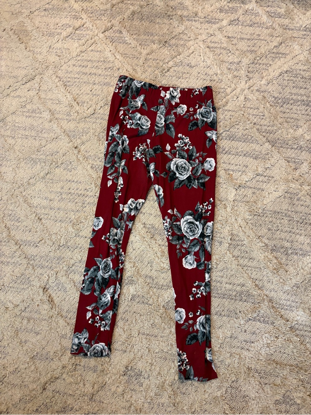 Women’s Floral Print Burgundy Leggings